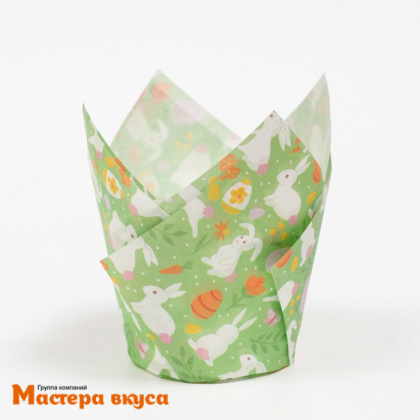 Форма бумажная Тюльпан d50 h80 "Кролики белые", упак 12шт