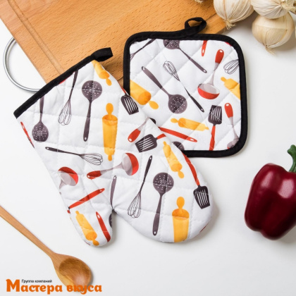 Набор прихваток для горячего "Поварешка" (рукавичка 25*16 см, прихватка 16*16 см)