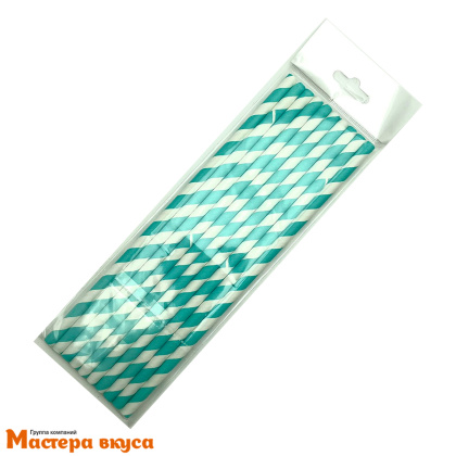 Трубочки бумажные, 20 см (упак 10 шт)  Бело-мятные 