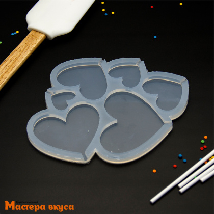 Форма для леденцов силиконовая СЕРДЕЧКИ, (6 ячеек) d~2,8-7,6 см  