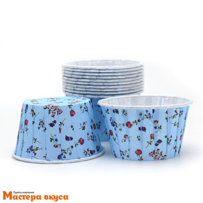 Форма бумажная Маффин 50*40 мм, ламинированная ГОЛУБАЯ-ВЕСЕННИЙ БУКЕТ