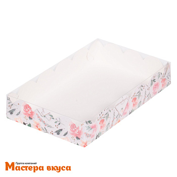 Упаковка для пряников и печенья с прозр. крышкой 200*120*35 мм  (С праздником/розы) (2-д)