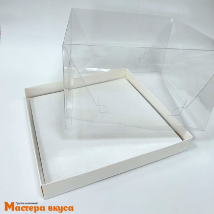 Короб для торта с прозрачной крышкой ПРЕМИУМ, 235*235*140 мм (белый) РК