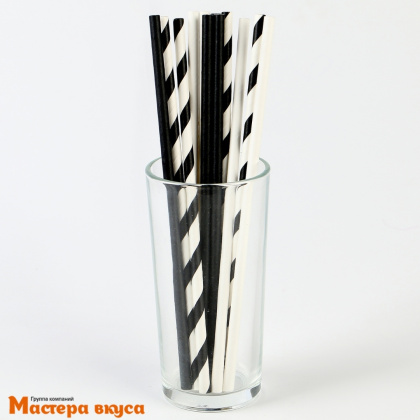 Трубочки бумажные, 20 см (упак 12 шт)  чёрно-белые "Дерзость"