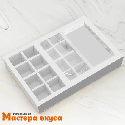 Упаковка для конфет 16 шт с обечайкой с окном 177*177*38мм (белый)