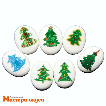 Сахарные медальоны  ЕЛОЧКИ, d-35*25мм