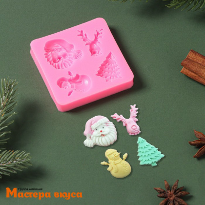 Молд силиконовый НОВОГОДНИЙ АНТУРАЖ 4в1, ~7,5*7,2 см