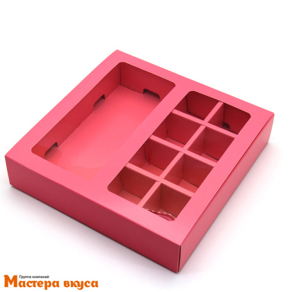 Упаковка для конфет  8 шт и плитки шоколада с обечайкой 177*178,5*38,5мм,  (розовый)
