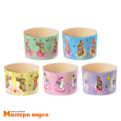 Форма бумажная для кулича (150г) d70*h85 мм ЗАЙЧИКИ