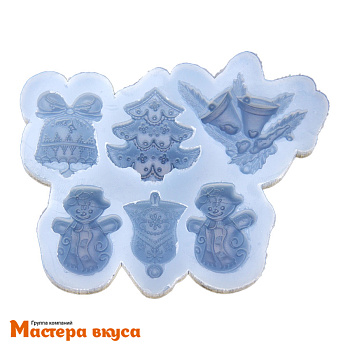 Молд силиконовый НОВОГОДНИЙ МИКС 6в1, изд d~4-4,5 см (шоколад~25гр)