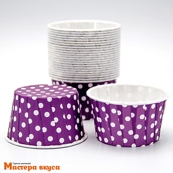 Форма бумажная Маффин 50*40 мм, ламинированная ФИОЛЕТОВАЯ В ГОРОХ
