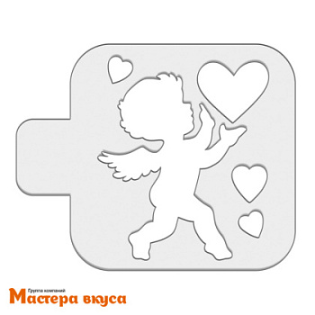 Трафарет для нанесения рисунка, (на выпечку и кофе) d~10 см  АНГЕЛОЧЕК С СЕРДЦЕМ
