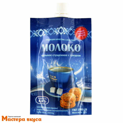 Молоко цельное сгущенное с сахаром 8,5% ГОСТ (Саранск), дой-пак 100 гр