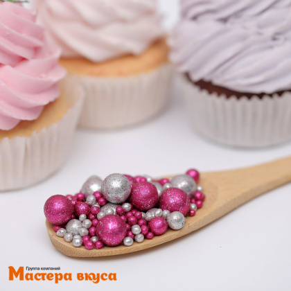 Посыпка Шарики зерновые Блестящие микс ФУКСИЯ-СЕРЕБРО №714 (d2-7мм), 50гр 