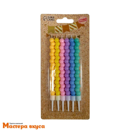 Свечи высокие Жемчужины, разноцветный микс (набор 6 шт), h-14см