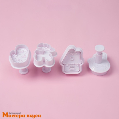 Вырубка-плунжер с выталкивателем  ЗИМНЯЯ СКАЗКА, ~4 см (набор 4 шт)