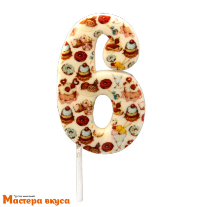Топпер сахарный "Сладости. Цифра 6", 8,5см
