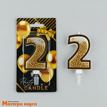 Свеча-цифра "Гигант" с шейкером, золото - 2  (h-9,5 см)