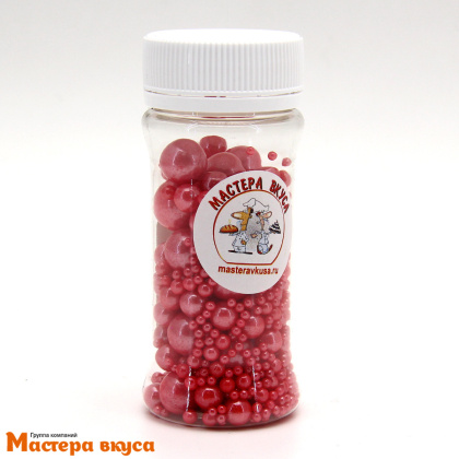 Посыпка Шарики сахарные Жемчуг КРАСНЫЙ перламутр (микс d2,3,5,7,10мм), 50гр