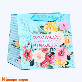 Пакет для торта 200*200*200 мм, с квадратным дном, "Цветы"