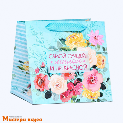 Пакет для торта 200*200*200 мм, с квадратным дном, "Цветы"