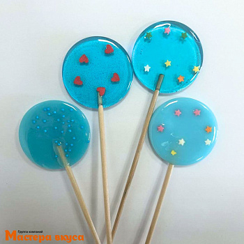 Карамель леденцовая на палочке ДИСК однотонный голубой, d~5 см