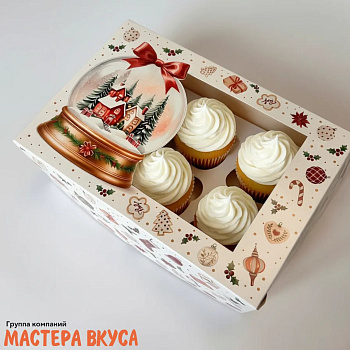 Коробка для  6 капкейков с окном, 250*170*100 мм   (Новогодний подарок)