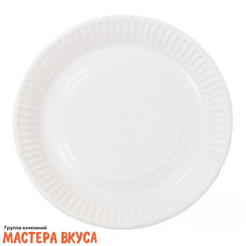 Тарелка бумажная мелованная рифленая БЕЛАЯ, d-23 см, (упак 6 шт)