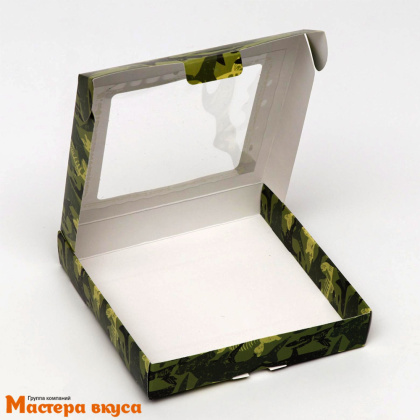 Упаковка для пряников и печенья с окном 16*16*3 см (милитари Военная)