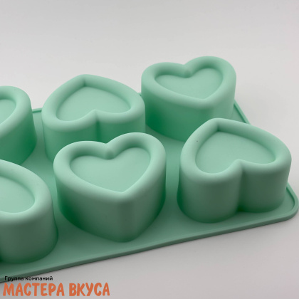 Форма силиконовая, для муссовых десертов СЕРДЦЕ, (6 ячеек) 14,4*21,8 см 