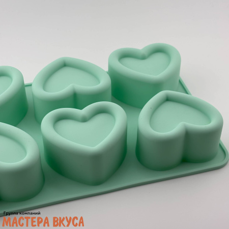 Форма силиконовая, для муссовых десертов СЕРДЦЕ, (6 ячеек) 14,4*21,8 см 