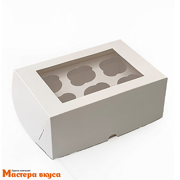 Коробка для  6 капкейков с окном, 250*170*100 мм, (белая)