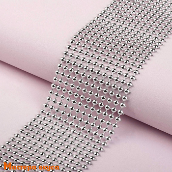 Лента  декоративная h~ 6см, со стразами выпуклыми СЕРЕБРО, -1м