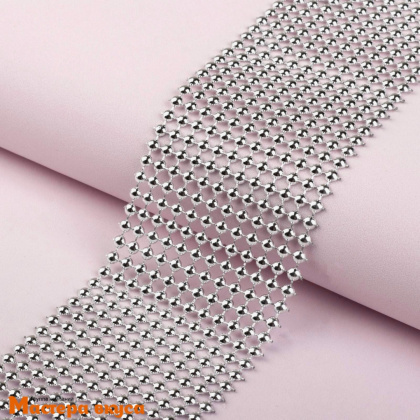 Лента  декоративная h~ 6см, со стразами выпуклыми СЕРЕБРО, -1м