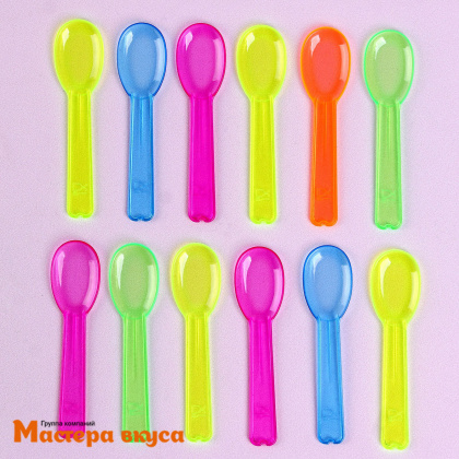 Ложка пластиковая десертная,  9 см, цвет микс, (упак 12 шт)