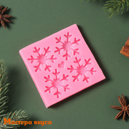 Молд силиконовый СНЕЖИНКИ 4в1, 8,5*8,5 см