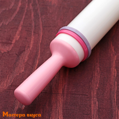 Скалка для мастики 35,5 см d-4,5 см гладкая с кольцами и ручками