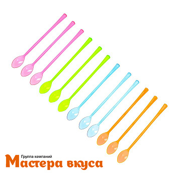 Ложка пластиковая коктейльная, 15 см, цвет микс, (упак 12 шт)