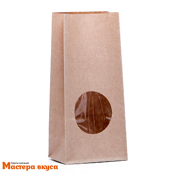 Пакет бумажный 170*80*50 мм, с окном, прямоугольное дно, (крафт)