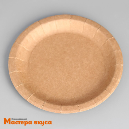 Тарелка бумажная ламинированная КРАФТ, d-18 см, (упак 6 шт)