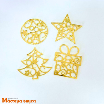 Зеркальное украшение  мини  НОВОГОДНЕЕ НАСТРОЕНИЕ, золото, (набор 4 шт) ~5*6 см