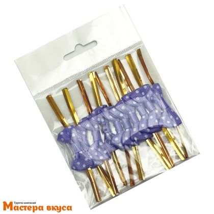 Твист-лента бант ФИОЛЕТОВЫЙ в горошек, 8 см, (упак 10 шт)