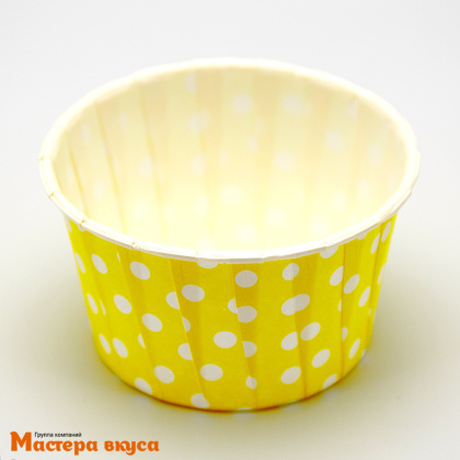 Форма бумажная Маффин 50*40 мм, ламинированная ЖЕЛТАЯ В ГОРОХ