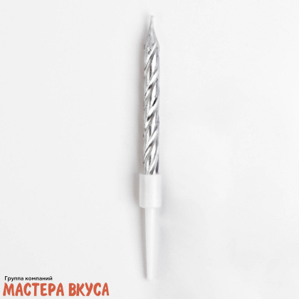 Свечи набор, Спираль серебро, (набор 10 шт), h-5 см