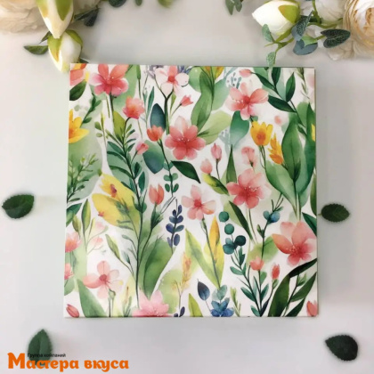 Упаковка для конфет  8 шт и плитки шоколада с обечайкой 177*178,5*38,5мм (Цветочное утро)