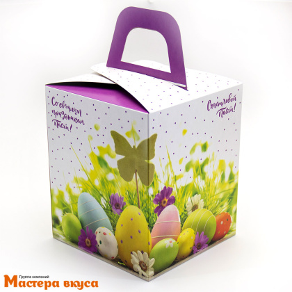 Коробка под кулич и пряничный домик с окном и ручкой, 15*15*18 см (Счастливой Пасхи)