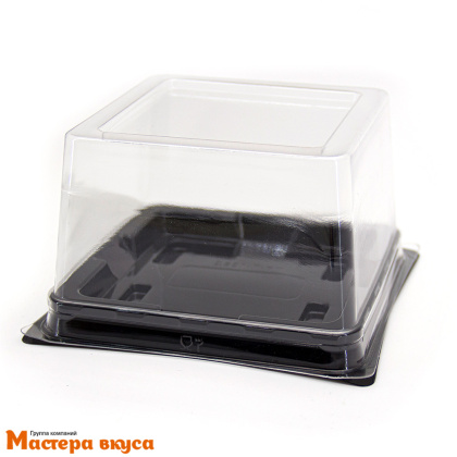 Контейнер квадратный, 107*107  h75 мм, (комплект дно черное/крышка), ПР-Т-138 (бенто)
