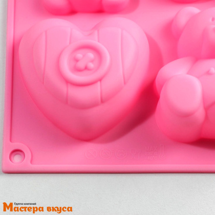 Форма силиконовая МИШКА И СЕРДЦЕ, (4 ячейки) 17*15 см