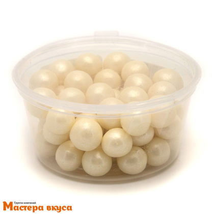 Посыпка Шарики зерновые Жемчуг  БЕЛЫЙ, перламутр крупные в шоколадной глазури (12-13 мм), 50гр 