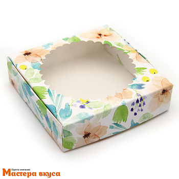 Упаковка для пряников и печенья с окном 11,5*11,5*3 см  (Цветы акварель)